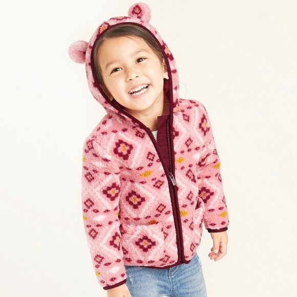 Patterned Sherpa Fleece Bear Zip Hoodie Sweater Petal Pusher 18 24 Months - Picture 2 of 10